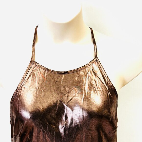 Free People Intimately Metallic Slip Dress Size M Sunset Shimmer Bronze Midi NWT - Picture 3 of 14
